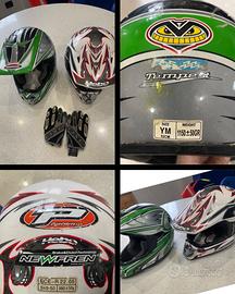 Caschi bambino moto cross tg 49 50 52 + guanti 7