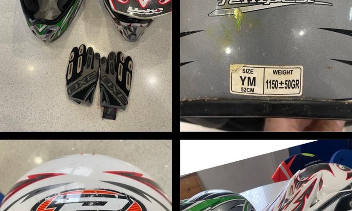 Caschi bambino moto cross tg 49 50 52 + guanti 7