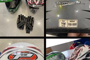 Caschi bambino moto cross tg 49 50 52 + guanti 7