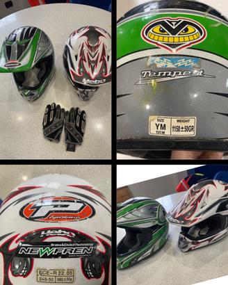 Caschi bambino moto cross tg 49 50 52 + guanti 7