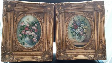 Coppia quadri cornice oro/fiori Candian Ganfranco