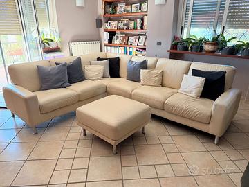 Divano angolare in vera pelle 5 posti + pouf
