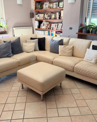 Divano angolare in vera pelle 5 posti + pouf