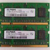 Memoria RAM SODIM Elpida 2x512MB 2Rx16 PC2- 5300S