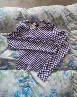 Maglia a quadretti bianchi e viola