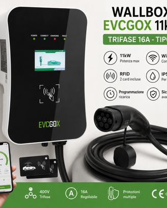 Wallbox 11kW Trifase WiFi RFID Tipo 2 Nuova Au