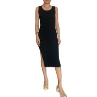 Vestito nero aderente midi a costine