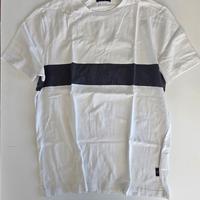 Maglietta Fay bianca con fascia blu navy in cotone