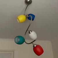 lampadario inox e vetro colorato