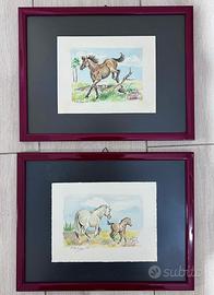 acquerelli  tema soggetto  cavalli