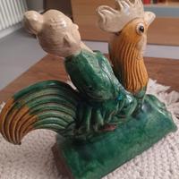 Antica tegola cinese in ceramica dipinta a smalto