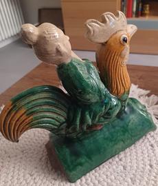 Antica tegola cinese in ceramica dipinta a smalto