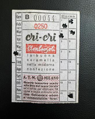 Tessera ATM anni ‘50 Cri-Cri Ambrosoli