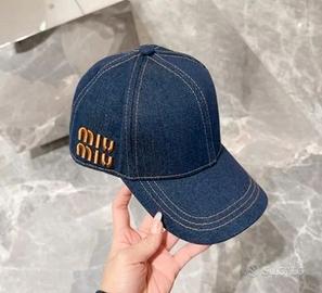 Miu Miu Logo ricamato Denim Blue Sun Hat