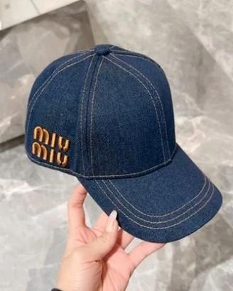 Miu Miu Logo ricamato Denim Blue Sun Hat