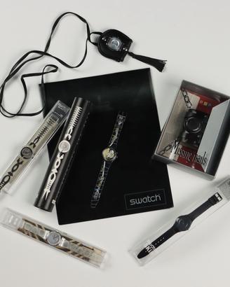 Gruppo di Sei Orologi Swatch a Tema 'Noir Anni 90