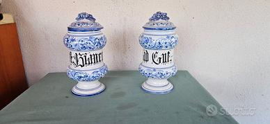 BARATTOLO VINTAGE COPPIA VASI SPEZIE FARMACIA CERA