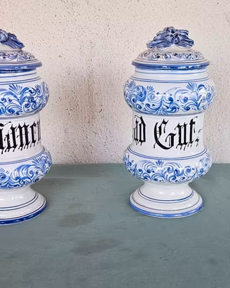 BARATTOLO VINTAGE COPPIA VASI SPEZIE FARMACIA CERA