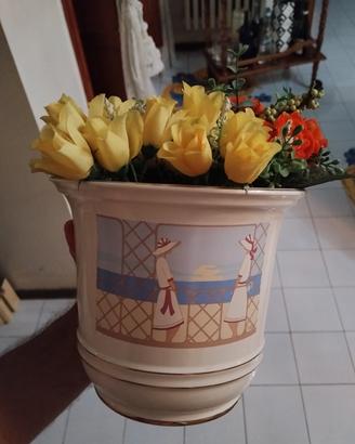 Vaso ceramica vintage con fiori 