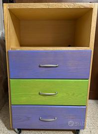 Mobiletto in legno con ruote uso casa o ufficio