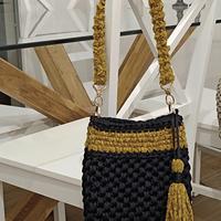 Borsa all'uncinetto blu notte/senape