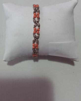 Bracciale in argento 925 con corallo rosa vintage 