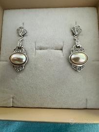 Orecchini argento 925, perle di fiume e zirconi