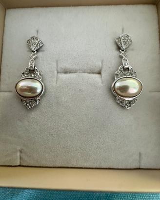 Orecchini argento 925, perle di fiume e zirconi