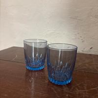 Set 2 Bicchieri Bassi in Vetro Azzurro Lavorato