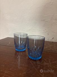 Set 2 Bicchieri Bassi in Vetro Azzurro Lavorato