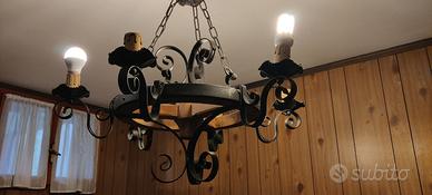 Lampadario Rustico in Ferro Battuto+Aplique