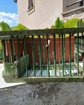 Vecchia Gabbia per Uccelli da Richiamo in Legno
