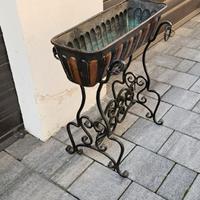 Fioriera vintage rame con supporto ferro battuto