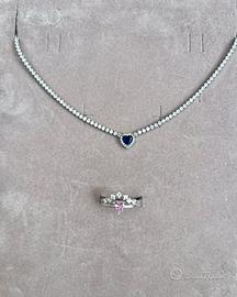 Collana tennis e anello argento 925 cuore