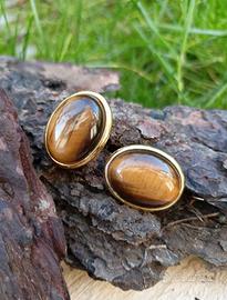 Orecchini pietre occhio di tigre argento 835