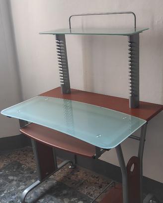 Scrivania porta PC in vetro temperato e metallo