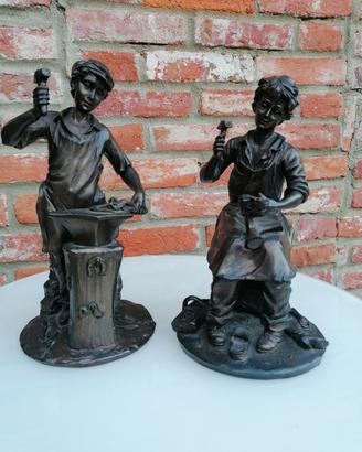 Coppia statuette vintage Fabbro e calzolaio
