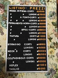 Listino prezzi / Prezzario Parrucchiera VINTAGE