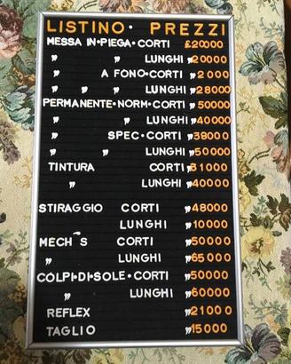 Listino prezzi / Prezzario Parrucchiera VINTAGE
