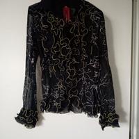 Camicia con volant e profili in stampa oro