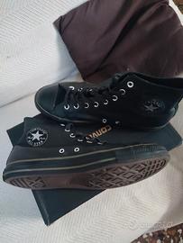 Converse vera pelle nere alte