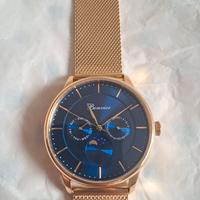 Orologio Bonvier moonphase, oro e blu, 2 cinturini