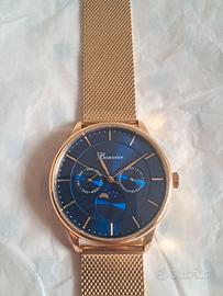 Orologio Bonvier moonphase, oro e blu, 2 cinturini