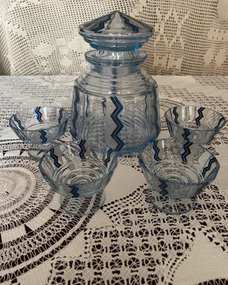 Servizio Art Déco vetro anni 30 con 4 coppette