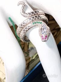 anello serpente argento zirconi  colore donna