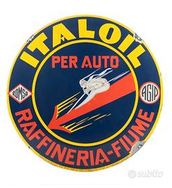 Insegna bottone smaltato Italoil Agip Romsa olio