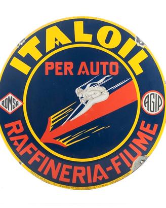Insegna bottone smaltato Italoil Agip Romsa olio