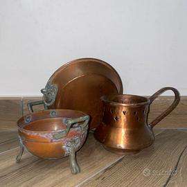 Set rame vintage – brocca, pentolino, vassoio
