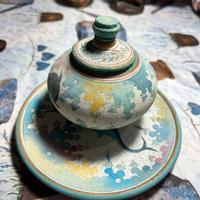 Set vaso e piattino in ceramica stile Cretese