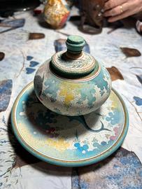 Set vaso e piattino in ceramica stile Cretese